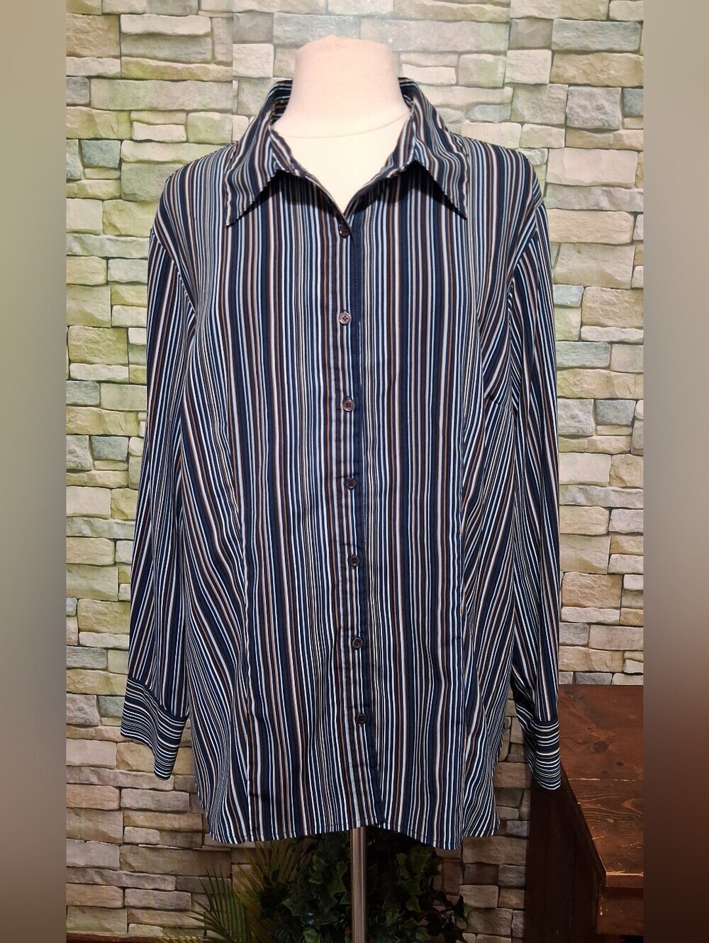 2X East 5th Striped Button Up Blouse Business Casual
